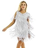 Freebily 1920er Kleid Damen Flapper Kleid Pailletten verziert Quasten Saum Flapper Kleid Motto Party Damen Kostüm Kleid Silber_H M