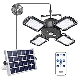 Solar Hängelampe für Garagen Gartenschuppen ,Solar-Schuppenleuchte mit 128 LED 1000 lm, Solarleuchte mit Fernbedienung, Solarlampe Solar-Sicherheits-Bewegungssensor-Leuchten, IP65 wasserdicht