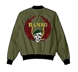 HiFacon Herren John Rambo First Blood Sylvester Stallone M65 Military US Army Olivgrün Baumwolle Mantel Jacke, Olivgrün – Totenkopf-Jacke, XX-Small