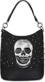 styleBREAKER Damen Hobo Bag Handtasche mit Totenkopf und Nieten, Shopper, Schultertasche, Tasche 02012264, Farbe:Schwarz