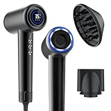 Hiacinto Haartrockner, Profi Föhn mit 180.000 U/min, 200 Mio. Negativ-Ionen & Plasma Technologie, Nur 59dB Leiser Fön, 3x3 Temp./Wind Stufen, mit Düse & Diffusor, Ultrakompakt für Reise