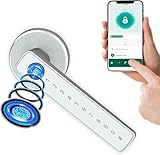 Türschloss Fingerabdruck, Smart Lock, Elektronisches Türschloss - Für Innentüren mit einer Stärke von 35-55 mm – smartes Türschloss – Per App gesteuert – mit Rosette und 2 Magnetkarten - Silber