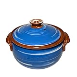 etara Wein&Feinkost Kollektion/Tontopf, Bräter, Schmortopf mit Deckel, Güvec, Brottopf, Joghurttopf, Keramik, bulgarische Tradition, hochwertige Handarbeit (Blau - Weiß, 3 Liter)