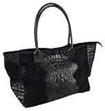 Einkaufszauber Echt Leder Shoppertasche Krokodil Natura Schwarz