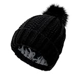 Db Mütze mit Kunststrickmütze, Wintermütze, warme Mütze für Damen, Strickbommel, Damenkappe, Damenkappe im Used-Look, Schwarz , Einheitsgröße
