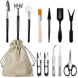 13 Stück Gartenwerkzeug Set, Gartenwerkzeug mit Aufbewahrungsbeutel, Bonsai Werkzeug, Bonsai Zubehör, Bonsai Werkzeug Set Geeignet für Innen und Außenbereich Blumen Garten Gemüse Pflanzen (Schwarz)