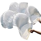 Baisdan 1 Paar (links+rechts) Bauchtanz-Fächerschleier aus Seide, handgemachte Seidenfächer für Bauchtanz Tanzshows 180 cm * 90 cm, Weiß 1,8 m, Large