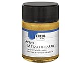 KREUL 77571 - Acryl Metallicfarbe, 50 ml Glas in gold, glamouröse Acrylfarbe mit Metalliceffekt auf Wasserbasis, cremig deckend, schnelltrocknend und wasserfest