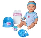 Simba 105030044 - New Born Baby Puppen-Junge, Vollvinylpuppe mit Schlafaugen, Trink- und Nässfunktion und Zubehör, 8 Teile, 43cm, Babypuppe, ab 3 Jahre