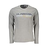 La Martina Elegantes Herren-T-Shirt mit Rundhalsausschnitt, bestickt, langärmelig, Grau, Größe XL, Grau, XL