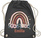 Boho Tasche & Bohemian Kleidung bedruckt mit - Regenbogen - Name Aquarell Watercolor Blumen - Unisize - Dunkelgrau - regenbogen tasche - WM110 - Turnbeutel und Stoffbeutel aus Baumwolle