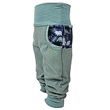 Lilakind“ Baby Kinder Softshell Hose Mint Meliert mit Taschen Blau Dinosaurier Gr. 86/92 - Made in Germany