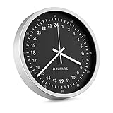 Navaris 24h Wanduhr rund mit schwarzem Ziffernblatt - 30 x 30 x 4cm - analoge Uhr zum Aufhängen mit 24 Stunden Zifferblatt - leise Wand Uhr