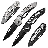 DRACHENADER 2er-Pack Klappmesser Klein, Mini Zweihandmesser 6,1 cm Klinge, 420C Stahl, EDC Taschenmesser mit Clip, für Paketöffnung, Legal in Deutschland (§42a-konform), Silber und Schwarz