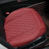 POKSRI Echtes Rindsleder sitzbezug Auto vordersitze,sitzkissen Auto fahrersitz,Echtes Leder Set,Kfz-sitzschoner,Anti-Rutschpasst für die meisten Fahrzeuge ab A-Segment.(Wein, 1 Stück)