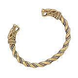 TQWSVUM Wikinger Doppelwolf Kopf Manschettenarmband - Nordische Herren Edelstahl Verstellbarer Twist Fenrir Armreif -Mittelalterliches Vintage Metall Odin Wolf Armband Pagan Boys Schmuck(Gold)