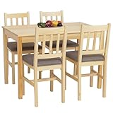 Mendler Esszimmer-Set HWC-F77, Sitzgruppe Esszimmergruppe, Massiv-Holz Kiefer Stoff Landhaus 110cm - Natur Polster grau