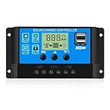 Thlevel 30A Solar Laderegler 12V-24V Ladegerät Controller Solarpanel Batterie Intelligente Solarregler PWM mit 5V Dual USB Port LCD Anzeige für Blei Säure Batterien