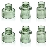 Accmuzzy 6er Set Kerzenhalter Stabkerze,2-in-1 Kerzenständer Stabkerzen,Teelichthalter Transparent,Klein Kerzenständer Glas für Hochzeit Tischdeko,Esstisch Party,Weihnachten Advent,Vintage Deko