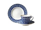Lomonossow Russland 3er-Set Tasse, Untertasse und Teller 'Strahlende Vergessenheit' - Blau, 7,95 Unzen/235 ml, Handbemalt, Hartporzellan, Made in Russia