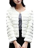 Kunstpelz Mantel Damen Verdicken Einfacher Stil Rundhals Warm Langarm Felljacke Herbst Winter Fashion Elegante Casual Einfarbig Kurzmantel Pelzjacke Coat (Color : Weiß, Size : M)