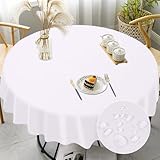 AUAUY Tischdecke Rund 120cm, Fleckschutz Abwaschbar Wasserabweisend Tischdecke Weihnachten Tischtuch, Polyester Tischtuch für Esszimmer, Garten, Party, Hochzeiten oder Haushal-Weiß