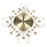 CHFUNE Metall Leise Wanduhr, Französischer Landhausstil Wanduhr, Leise Ohne Tickgeräusche, für Wohnzimmer, Küche, Schlafzimmer, Büro - Gold/Schwarz, 34.6CM