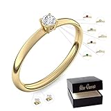 Verlobungsring Gold 585 750 PERSONALISIERT + ETUI mit individueller GRAVUR Damen-Ring Heiratsantrag Diamant-Ring Zirkonia Aquamarin Rubin Smaragd Saphir Brillant Blautopas.