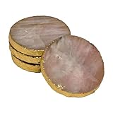 IHI est. 1986 Untersetzer aus Rosenquarz, 4 Stück, 10,2 cm, hübsche Getränkeuntersetzer für Zuhause und Büro