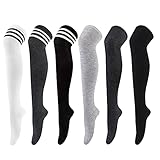 Chalier Cozy 6 Paar Damen Kniestrümpfe Overknee Strümpfe Lange Gestreifte Socken Thigh High Socks Beinwärmer Schenkel Socken für Mädchen