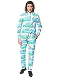 OppoSuits Herren Opposuits Crazy Prom Suits For Men – Flaminguy Anzug - Komplettes Set: Jackett, Hose und Krawatte, Blau, 48