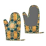 Premium Silikon Ofenhandschuhe im Jugendstil – Hitzebeständige Küchenhandschuhe für Ofen und Kochen – 2 Stück