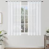 Topfinel Stores Gardine Tunnelzug Weiss 120 hoch Vorhänge Sheer Curtains Semi Transparent Gardine Schals Kurz 2er Set Vorhang 140 cm Breite für Deko Schlafzimmer