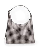 BAGGU Nylon-Umhängetasche, Gingham-Muster, Schwarz / Weiß, Schwarz-weißes Gingham