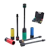 KATSU 8 Stück 1/2" Alu-Felgen Kraft-Stecknuss-Satz 17–22mm und 8 Zoll Verlängerungsstangen für Drehmoment Torsionsstab 90 bis 120 Nm, CR-MO, für Sicherheitssicherung Radmuttern