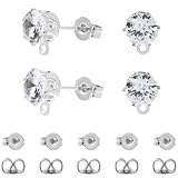 Beebeecraft 1 Box Mit 30 Stück Ohrstecker Zubehör Aus Zirkonia Runder Ohrstecker Mit 925 Stiften Und Schlaufen Aus Sterlingsilber Für Die DIY Schmuckherstellung