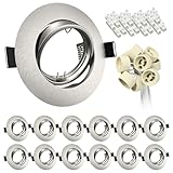 Wondlumi 12x Einbaustrahler GU10 Einbauleuchten Schwenkbar Rund Einbaurahmen 68mm LED Spots 230V Edelstahl Gebürstet Einbauspots Rahmen inkl. GU10 Fassung für LED oder Halogen