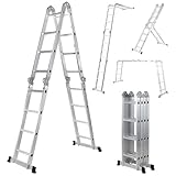 ????????? Aluminium Mehrzweckleiter CF-104A | ? ????? ???????? - 6in1 Multifunktionsleiter - 16 Sprossen - 450 cm Leiter - Gelenkleiter - Leitergerüst (Silber 4x4 Sprossen)