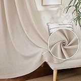 PONY DANCE Boho Gardinen Leinen Natur Wohnzimmer Vorhänge für Schienesystem 2er Set H 245 x B 140 cm Vorhänge Leinenoptik Halbtransparent Leinengardine mit Kräuselband Linen Curtains for Living Room