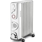 TRESKO Ölradiator 2500W mit Thermostat | Heizung elektrisch 11 Heiz-Rippen | Mobile Elektroheizung energiesparend | Heizkörper mobil 24h Timer, Überhitzungsschutz & 3 Stufen