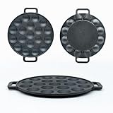 osoltus Poffertjes Pfanne aus Gusseisen schwarz | Förtchenpfanne für 19 Förtchen | Ø 24 x (H) 1,8 cm | fertig eingebrannt | Poffertjespfanne, Takoyaki Pfanne, Ochsenaugen