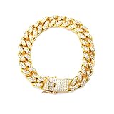 Einsgut Hip Hop Armband Hip Hop Iced Out Diamond Miami kubanische Gliederkette Armband für Männer und Frauen,Gold,18,5 cm
