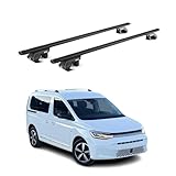 OMAC Dachträger Grundtäger kompatibel mit VW Caddy 2020-2025 5 tür Aluminium ABE 90kg Schwarz 2tlg Offene Reling für Fahrradträger, Dachboxen, Skiträger Abschließbar