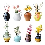 LCUHAVA 8 Stück Mini Keramik Vase Magnete Kühlschrank, 3D Simulationskeramik Kühlschrankmagnete, Neue Schöne Vase Magnete für Magnettafel, Kann Pflanzen Einfügen Kühlschrankmagnet, für Küchen, Büros