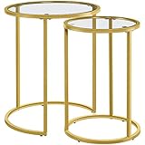 Yaheetech Satztische rund, 2er Set Beistelltisch, Couchtisch Glas, für Wohnzimmer, modernes Design, Metallgestell senf Gold, 49,5 x 49,5 x 59 cm