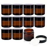 YBCPACK 12 Salbentiegel 60ml Braunglas mit Schraubdeckel - Cremetiegel zum Befüllen, UV-Schutz & Luftdicht für Kosmetik, Salben, DIY (Apothekenbedarf, Spülmaschinenfest)