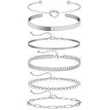 VerLuky 6 Pcs Armband Damen Silber Set,Edelstahl Armband Set Silber,Verstellbare Twist Schlange Armkette,Stapelbare Kettenarmband,Edelstahl Schmuck für Damen Mädchen