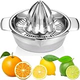 Zitronenpresse Zitruspresse Edelstahl 18/8 Manuelle mit Behälter 350ml, Durchmesser 13,8 cm, Spülmaschinenfest, Profiqualität Rostfreie Saftpresse Limettenpresse Graperuit-Orangenpresse Entsafter