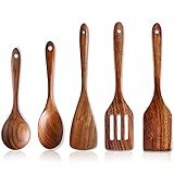 5 Stück Pfannenwender Holz Mit Loch Küchenutensilien Set Holzlöffel Kochen Besteckhalter Kuechenhelfer Set Suppenlöffel Groß Pfannenwender Salatbesteck Olivenholz Kochlöffel Geschenke Kochutensilien