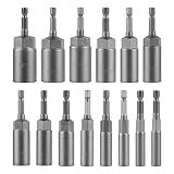 CPROSP 14-tlg Sechskant Stecknuss Set 1/4'', Steckschlüsseleinsätze /6,7,8,9,10,11,12,13,14,15,16,17,18,19mm, Sechskant Stecknuss mit Vertiefte 3cm Hülse, Steckschlüsselsatz für Bohrer